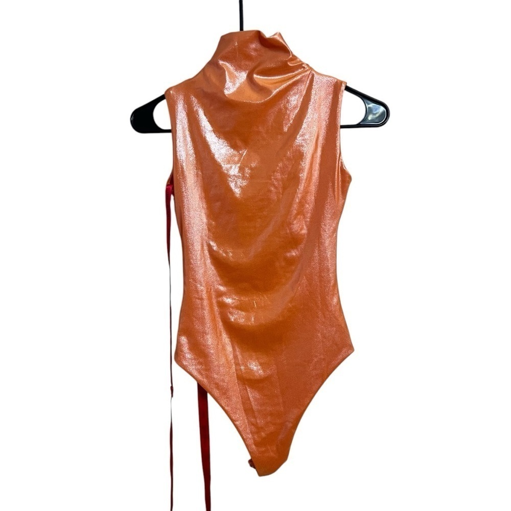 Coucoo Saa Orange High Neck Sleeveless Bodysuit Shiny Shapewear Sexy Size Small — image 5 of 8